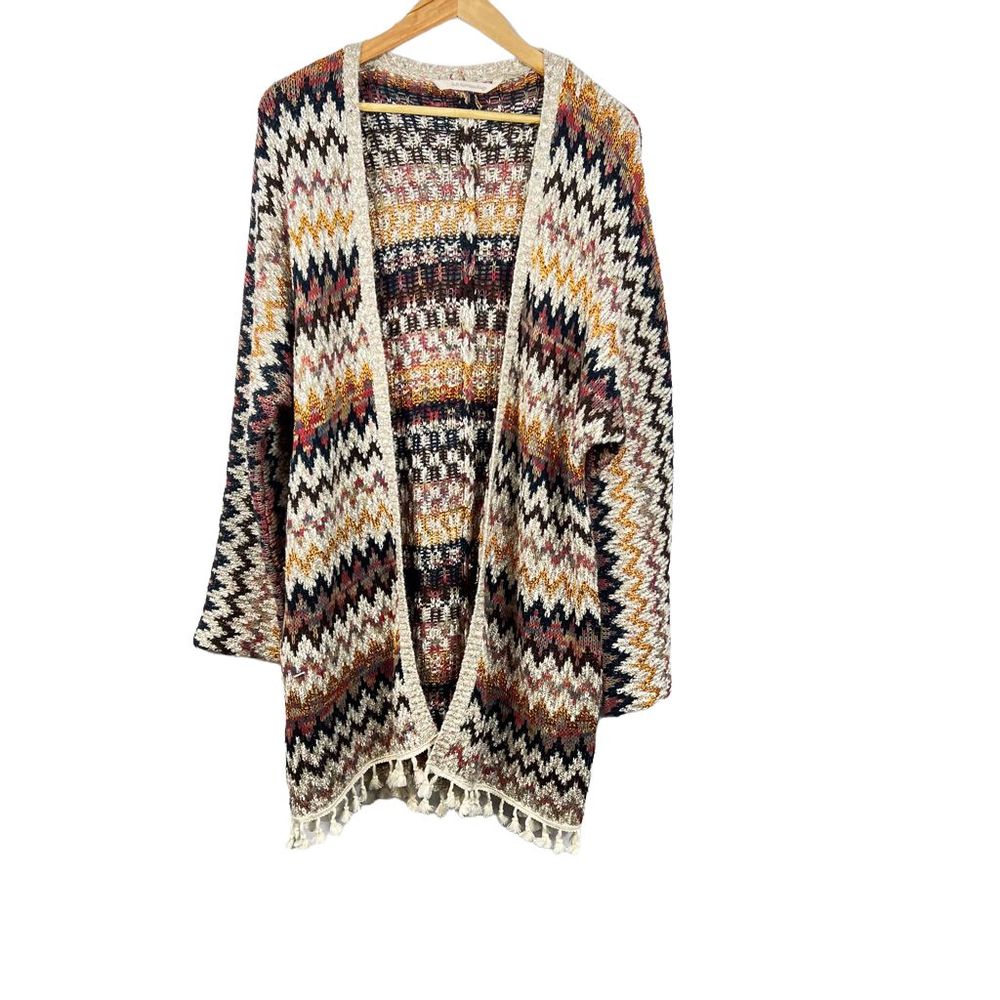 Soft Surroundings Chevron Fringed Cardigan, L
